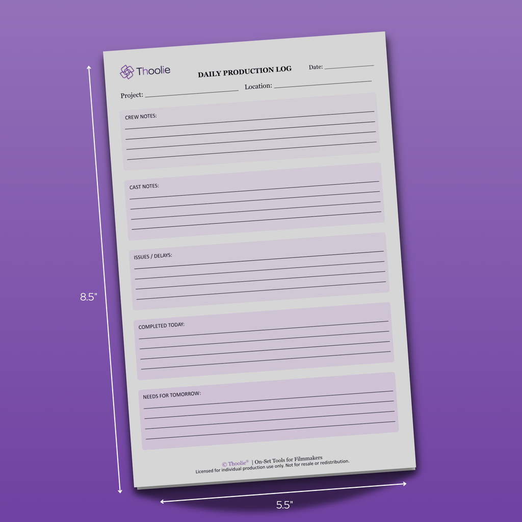Daily Production Log Pad (Film Production Tool)
